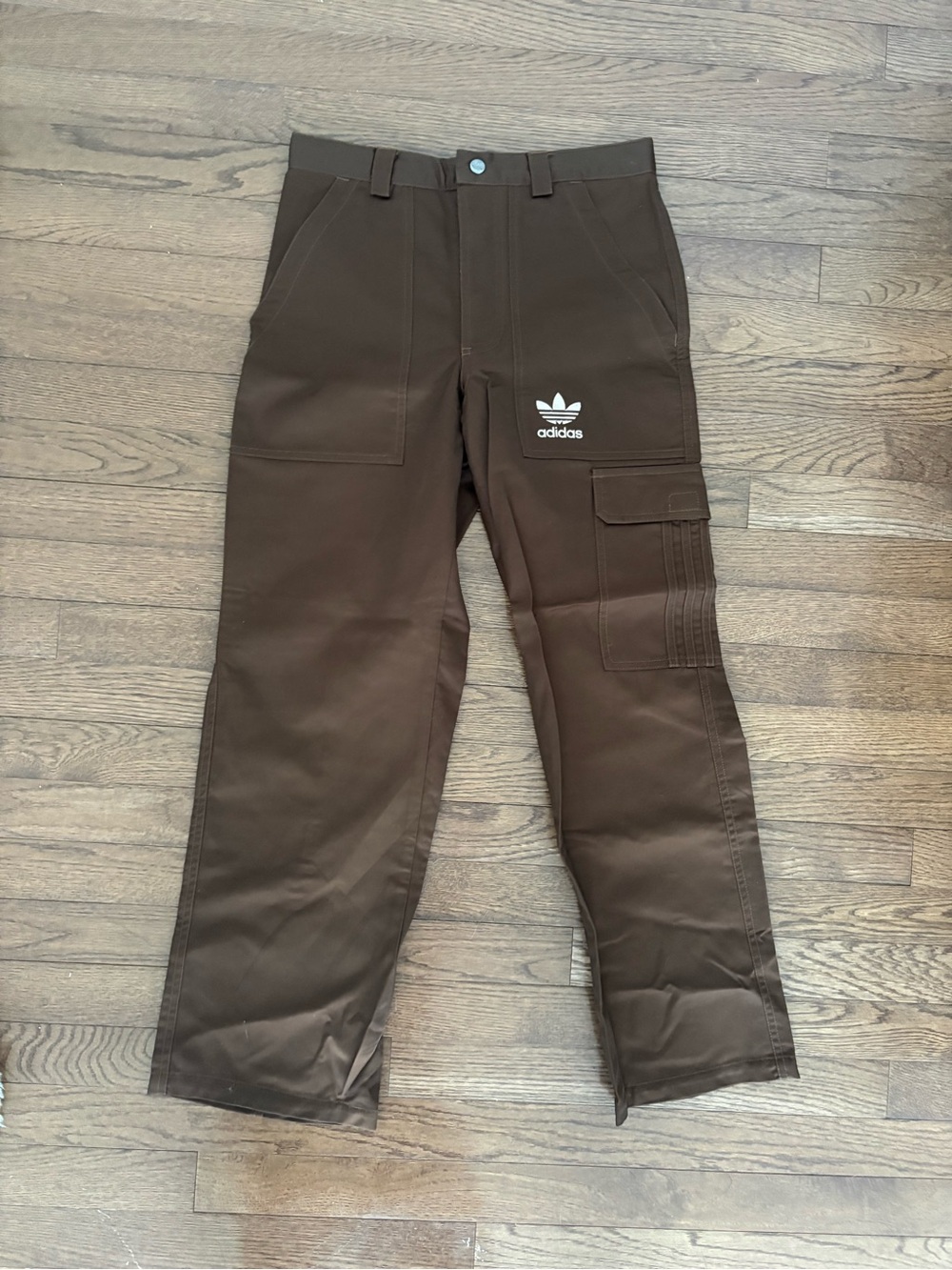 adidas Men’s Brown Cargo Workwear Pants with Trefoil Patch